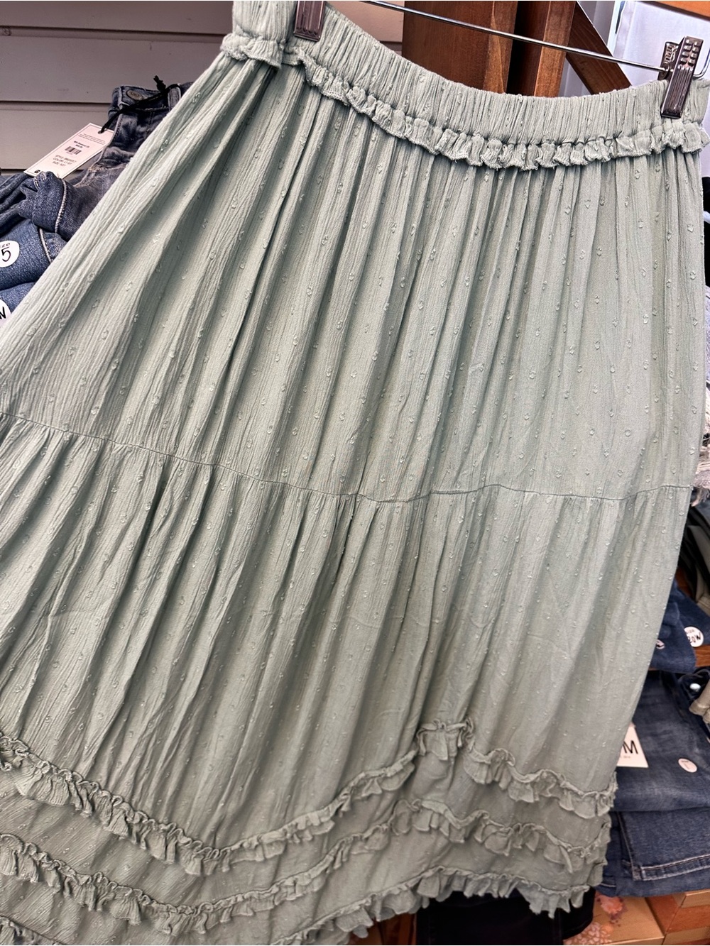 Nostalgia Sage Green Tiered Maxi Skirt with Ruffles - Picture 4 of 6